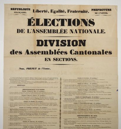 null YONNE. AUXERRE, le 7 septembre 1848. ÉLECTION DE L'ASSEMBLÉE NATIONALE; DIVISION...