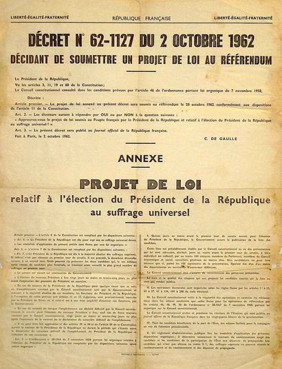 null Charles DE GAULLE - Referendum of October 2, 1962 of the "Projet de Loi relatif...