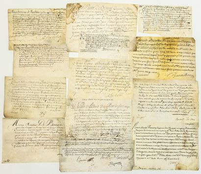 null REGIMENTS OF LOUIS XIV. 13 Quittances in-8°, on vellum, signed by Officers commanding...