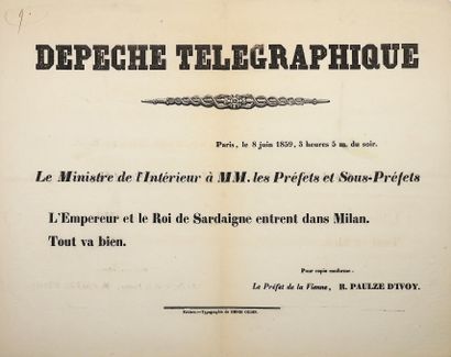 null (ITALIAN CAMPAIGN) TELEGRAPHIC DEPREHENDED - The Minister of the Interior to...
