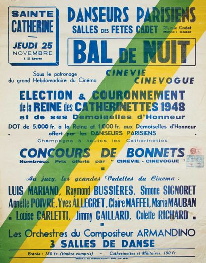 null "DANSEURS PARISIENS, Salle des Fêtes CADET, BAL DE NUIT. November 25, 1948 -...