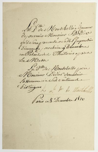 Billet signé « La Maréchale LANNES, Duchesse...