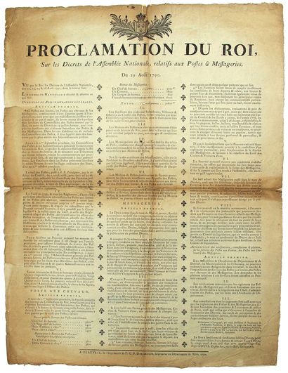 null OISE. 1790. POSTES MESSAGERIES: "Proclamation of the King, on the decrees of...