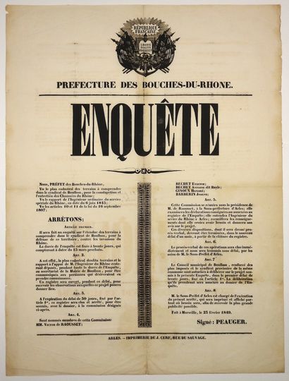 null BOUCHES-DU-RHÔNE. 1849. MARSEILLE, February 23, 1849. ENQUIRY of the Prefect...