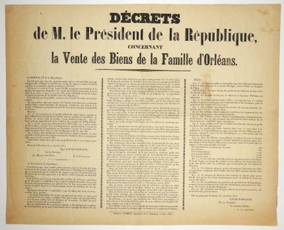 null FAMILLE D’ORLÉANS. 1852. « Décrets de M. le Président de la République (Napoléon...