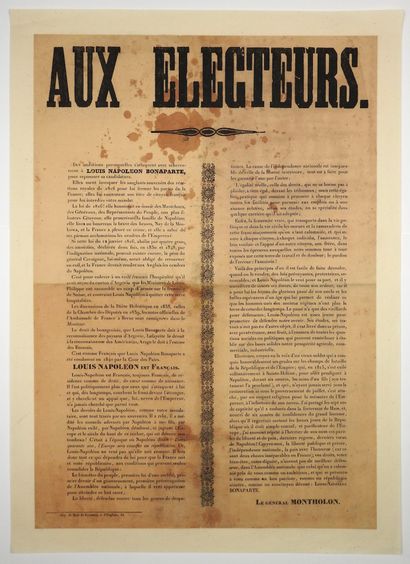 null NAPOLÉON III. 1848. Adresse du Général MONTHOLON, « Aux Électeurs ». « Des ambitions...