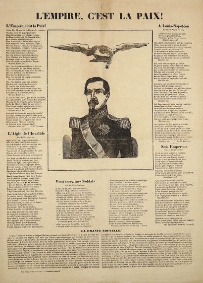 null NAPOLÉON III. "L'EMPIRE, C'EST LA PAIX." (1853) - Placard de chansons de Durand...