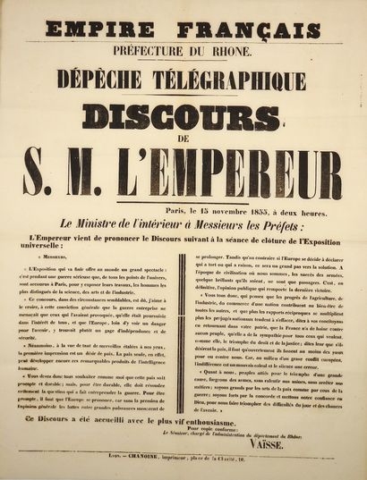 null NAPOLÉON III. 1855. EXPOSITION UNIVERSELLE DE 1855 (GUERRE DE CRIMÉE) - DISCOURS...
