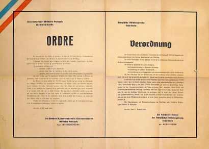 null BERLIN 12 Août 1945 - «GOUVERNEMENT MILITAIRE FRANÇAIS DU GRAND-BERLIN» Affiche...
