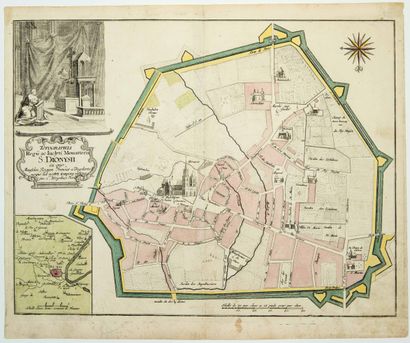 null SAINT DENIS (93). Gravure fin XVIIe représentant la ville de ST DENIS, sa Basilique...