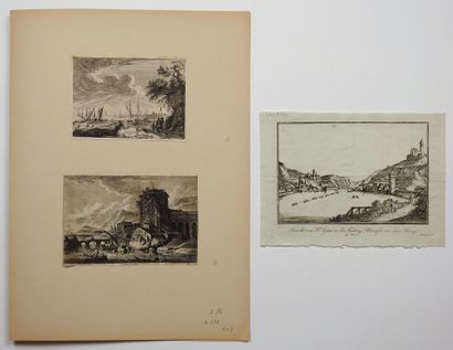 null Adrien MANGLARD (1695 – 1760)

Deux scènes de paysages et tempête en mer.

Eau-forte,...