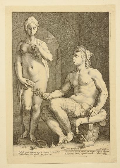 null Hendrick GOLTZIUS (1558-1617)

Pygmalion and Galatea.

Burin. Very nice proof...