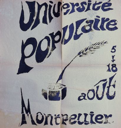 null Mai 1968. Affiche chiffon, lettres au méchant pochoir : "Université Populaire,...