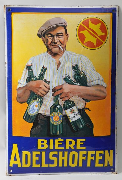 null ADELSHOFFEN, Bière

Plaque émaillée rectangulaire bombée 

Emaillerie Alsacienne...
