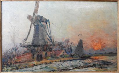 null Albert LEBOURG (Montfort-sur-Risle, 1849 - Rouen, 1928)

A windmill near Rotterdam

Oil...