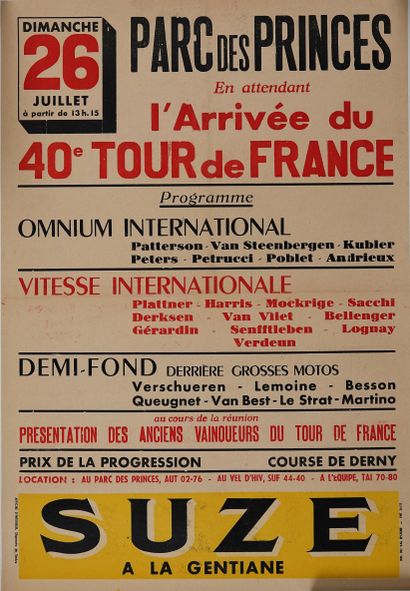 null Cyclisme / Arrivée du Tour 1953 / Parc des Princes. Affiche de l'arrivée du...