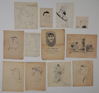 null Cycling / Cartoons / Red / Ex / Kelen / Half-pipe. Set of a dozen original caricatures...