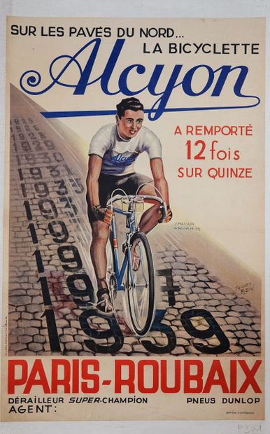 null Cyclisme / Alcyon / Paris-Roubaix / Masson. Affiche entoilée de Jacques Blein...