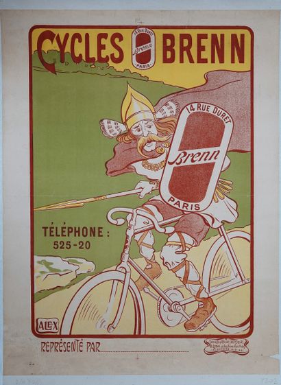 null Cyclisme / Affiche / Brennus. Affiche lithographiée, entoilée : "Cycles Brenn",...