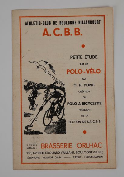 null Cyclisme / ACBB / Polo-vélo. Plaquette "petite étude sur le polo-vélo" par M.H.Durig,...