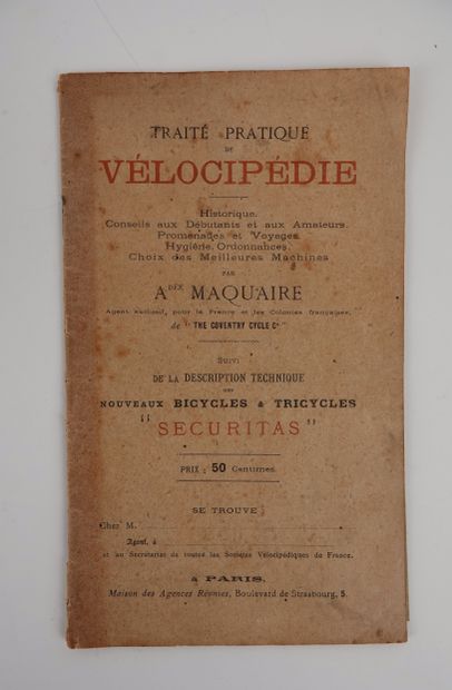 null Cyclisme / Préhistoire / Maquaire / 1887. Rarissime fascicule de 50 pages d'Amédée...