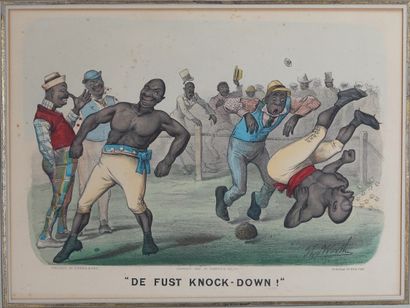 null Boxing / prehistory. Superb boxing fight of Currier Ives: "The fust knock down"!...