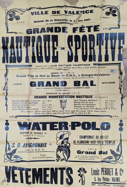 null Natation / Valence / Fête / Courses / Water-Polo / Plongeons. Rare affiche typographique...