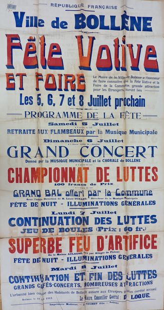 null Wrestling / Bollène / Boules. Exceptional giant poster (190cmx96) of the votive...