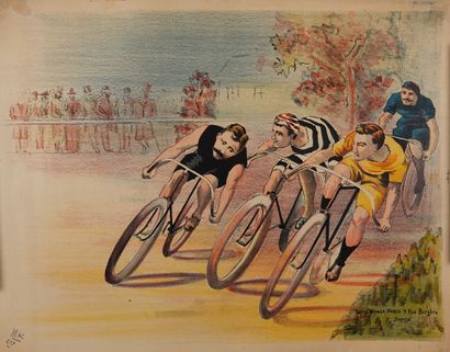 null Cyclisme / Piste / 1890. Emballante lithographie pour réunion sur piste, à repiquer....