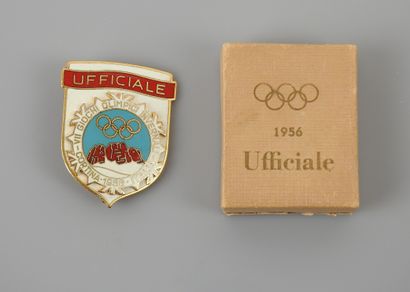 null Jeux olympiques d'hiver / Cortina 1956. Badge officiel dans sa boite d'origine...