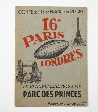 null Rugby / Programme officiel du 16e Paris-Londres, 10 Novembre 46 au Parc des...