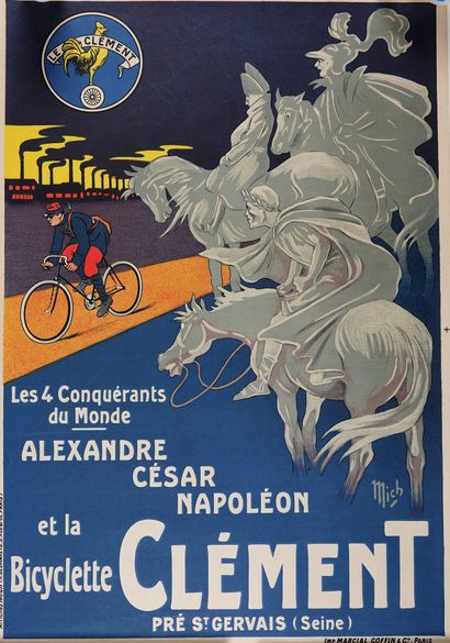 null Cyclisme / Napoléon / Mich. Affiche lithographiée, entoilée : "Les Quatre vainqueurs...