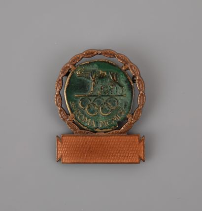 null Jeux olympiques d'été / Rome 1960. Badge officiel cartouche orange vierge, broche...
