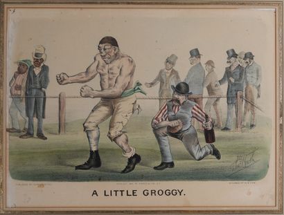 null Boxing / prehistory. Diptych the two sides of the fight: a) smiling boxer; b)...