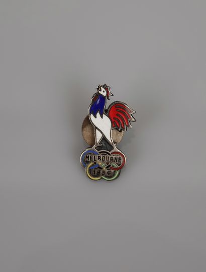 null Jeux Olympiques / été 1956 / Melbourne / Coq. Insigne officiel en métal émaillé...