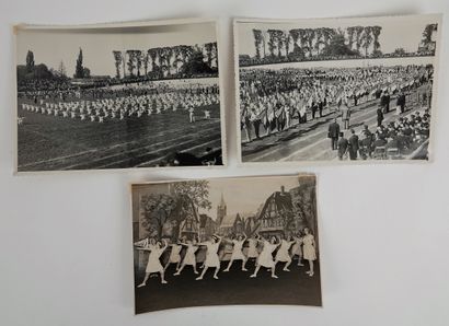 null Gymnastics / Mining basins. Three original press photos: a) Sté d'Education...