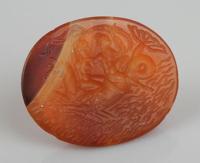 null Important intaglio representing a couple on a sea horse above the waves


Agate...