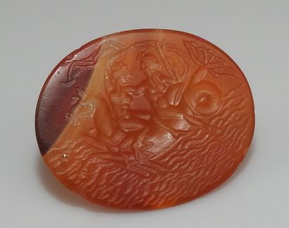 null Important intaglio representing a couple on a sea horse above the waves


Agate...