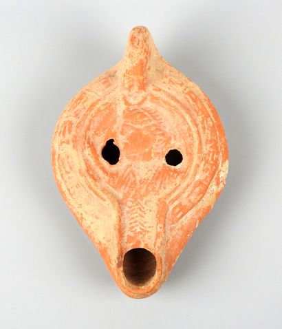 null Rare oil lamp representing Luna, sister of Sol, potter's mark in the form of...