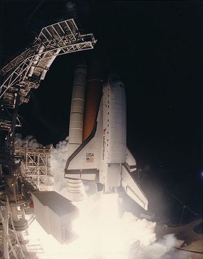 null NASA. A beautiful night liftoff of the space shuttle ATLANTIS (Mission STS-76)...