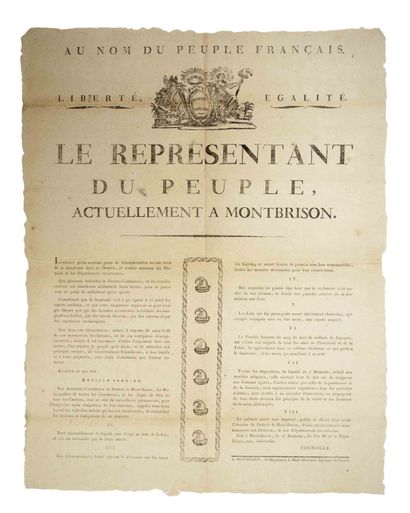 null LOIRE 1794. MONTBRISON in state of PERMANENT SURVEILLANCE. Order of POCHOLLE,...