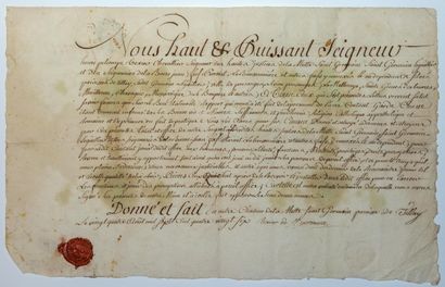 null VENDÉE. 1786. Castle of the MOTTE (85). Piece signed by the High and Mighty...