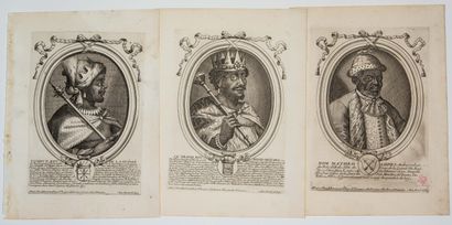 null GUINEA. 3 engravings XVIIe (c. 1670) : " TOMBUT, Roy de la Guinée, le plus puissant...