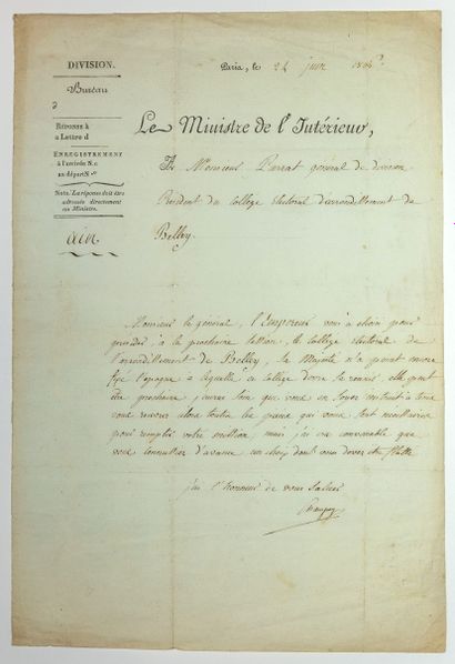 null AIN. 1806. Lettre de Jean-Baptiste NOMPÈRE DE CHAMPAGNY, Duc de Cadore, (Roanne/...