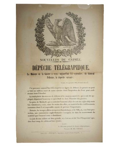 null VICTOIRE DE SÉBASTOPOL 10 Septembre 1855. « Nouvelles de CRIMÉE. Dépêche télégraphique...