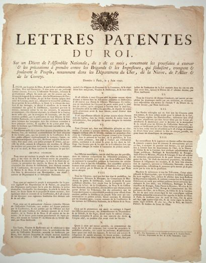 null RÉVOLUTION. 1790. CHER, NIÈVRE, ALLIER CORRÈZE. « Lettres patentes du Roi (LOUIS...
