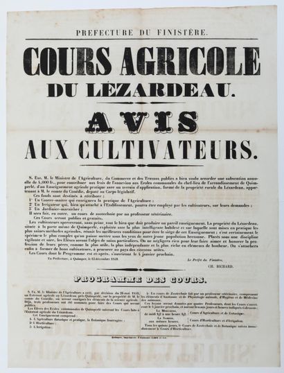 null FINISTÈRE. 1859. « COURS AGRICOLE DU LÉZARDEAU. Avis aux Cultivateurs du programme...