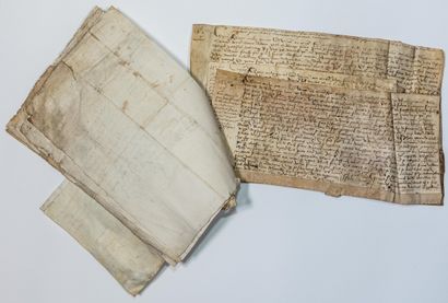 null MANCHE. 1496. Seigneury of NACQUEVILLE (50). Bundle of 11 pieces of parchment...