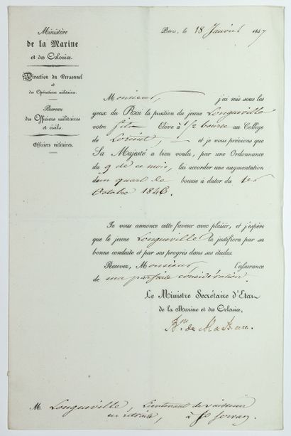 null MACKAU (Ange-René-Armand, Baron de) Vice-amiral en 1837; Amiral en 1847 et Ministre...