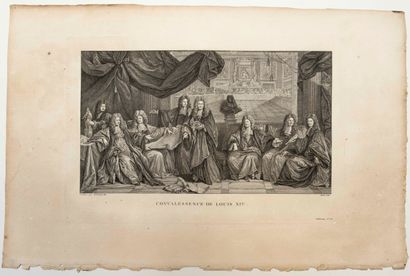 null LOUIS XIV et LOUIS XV, 4 Scènes historiques. Gravures XVIIIe S. (34 x 53 cm) :...